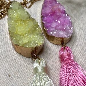 GREEN Geode Necklace w/ Tassel NWOT